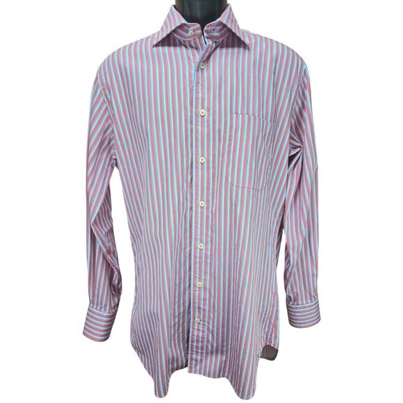 Peter Millar Pink Striped Cotton Long-Sleeve Button-Down Shirt Medium - Picture 1 of 6